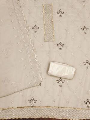 floral embroidered sequinned silk georgette unstitched dress material 2
