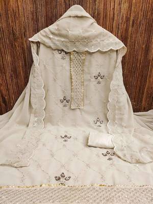 floral embroidered sequinned silk georgette unstitched dress material 4