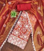 ethnic motifs embroidered organza unstitched dress material