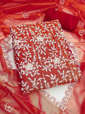 ethnic motifs embroidered organza unstitched dress material 2