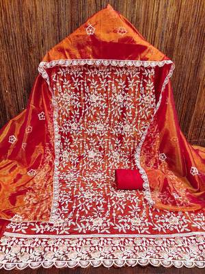 ethnic motifs embroidered organza unstitched dress material 3
