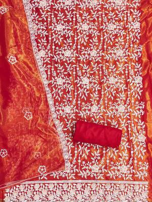 ethnic motifs embroidered organza unstitched dress material 4