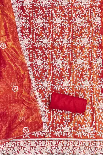 ethnic motifs embroidered organza unstitched dress material
