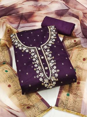 ethnic motifs embroidered zari unstitched dress material 1