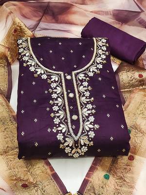 ethnic motifs embroidered zari unstitched dress material 2