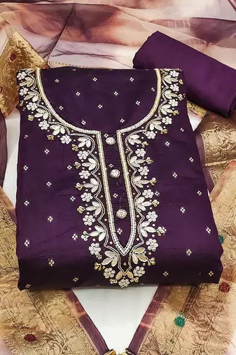 ethnic motifs embroidered zari unstitched dress material
