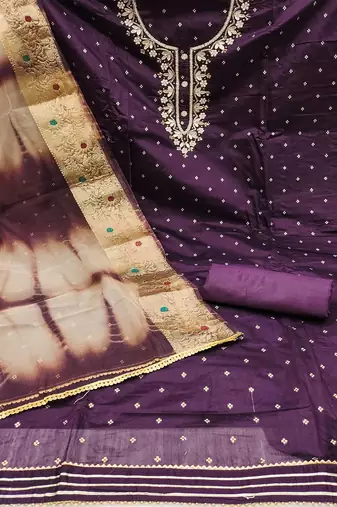 ethnic motifs embroidered zari unstitched dress material