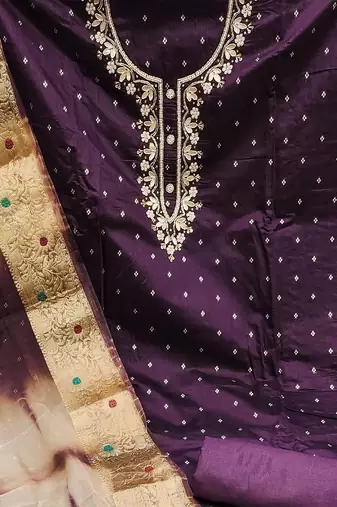 ethnic motifs embroidered zari unstitched dress material