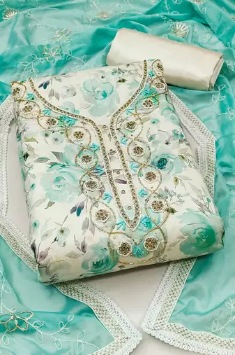 floral printed beads and stones unstitched dress material