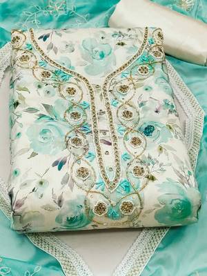 floral printed beads and stones unstitched dress material 2