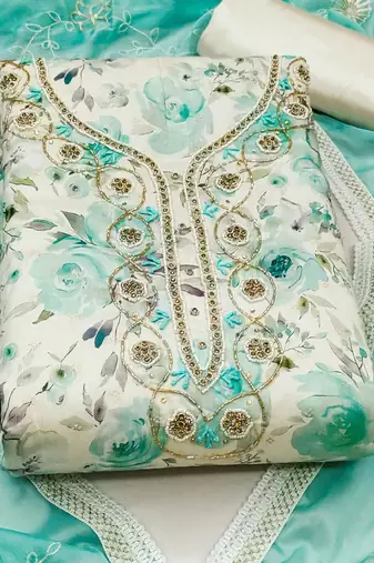 floral printed beads and stones unstitched dress material