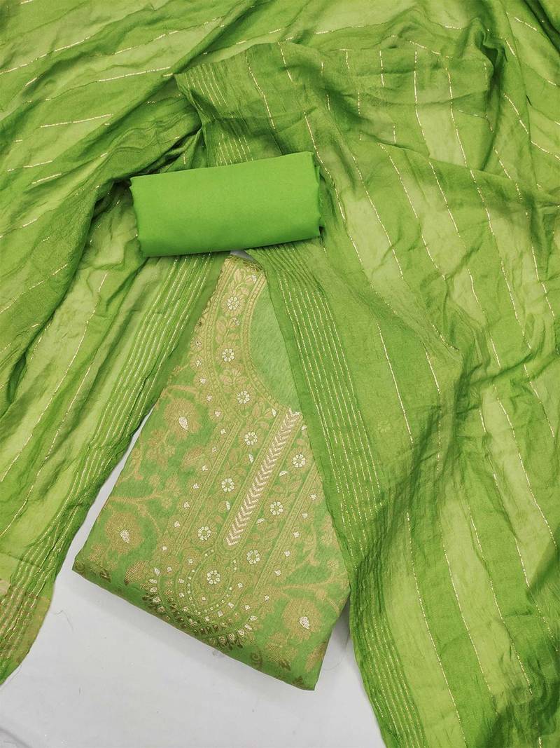 woven design chanderi silk unstitched dress material
