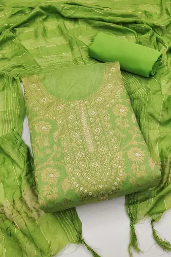 woven design chanderi silk unstitched dress material
