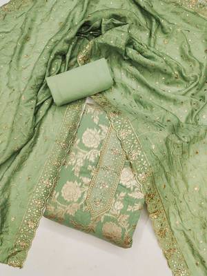 ethnic motifs embroidered sequinned unstitched dress material 1
