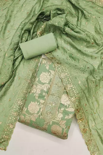 ethnic motifs embroidered sequinned unstitched dress material