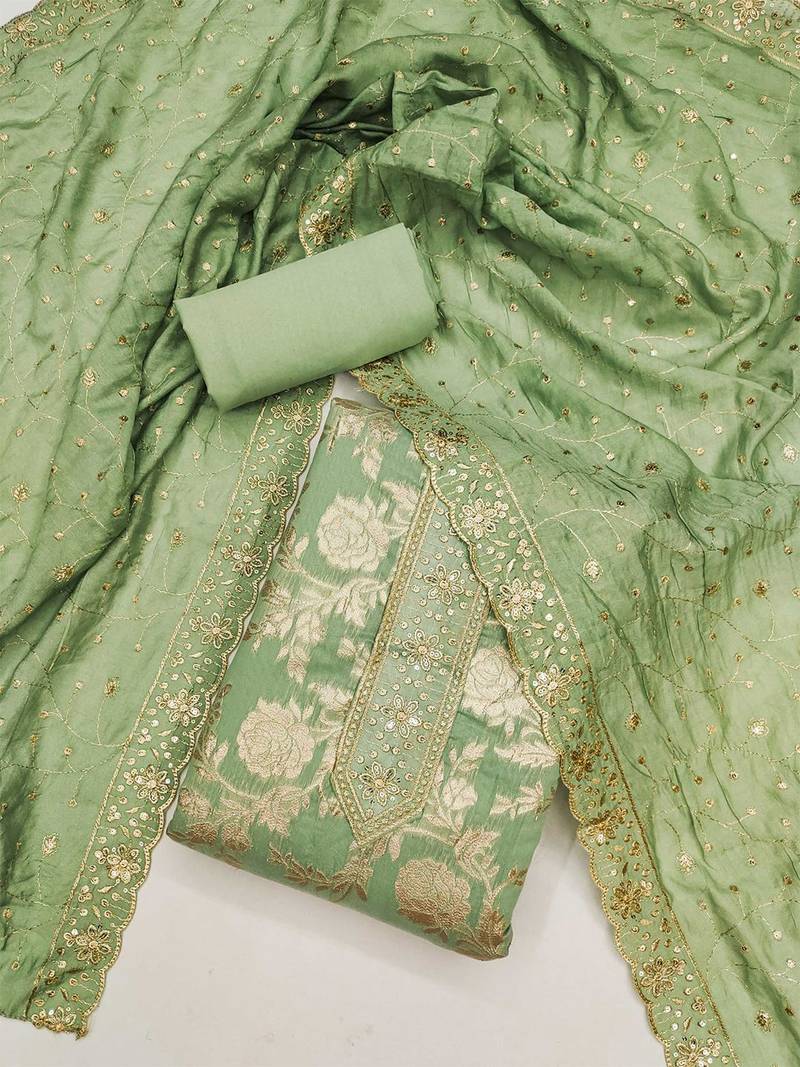 ethnic motifs embroidered sequinned unstitched dress material