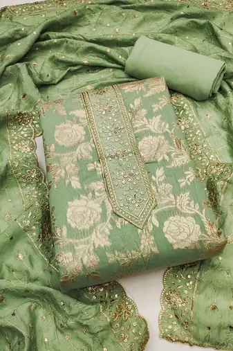 ethnic motifs embroidered sequinned unstitched dress material
