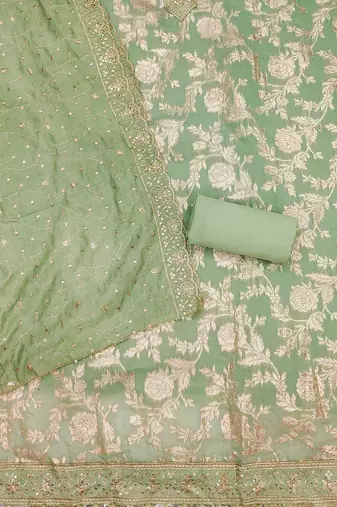 ethnic motifs embroidered sequinned unstitched dress material
