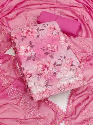 floral printed sequinned unstitched dress material 1