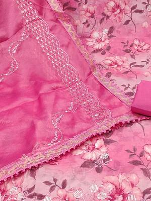 floral printed sequinned unstitched dress material 4