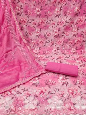 floral printed sequinned cotton unstitched dress material 3