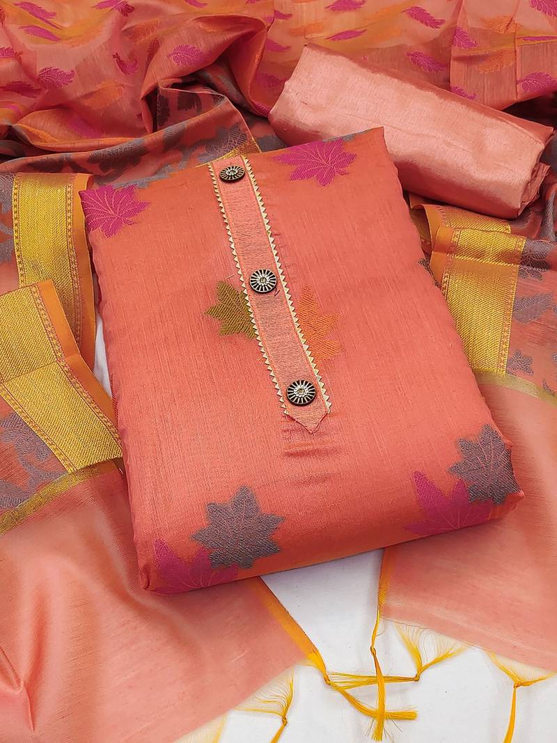 woven design unstitched dress material with gotta patti