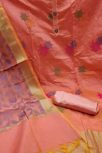 woven design unstitched dress material with gotta patti