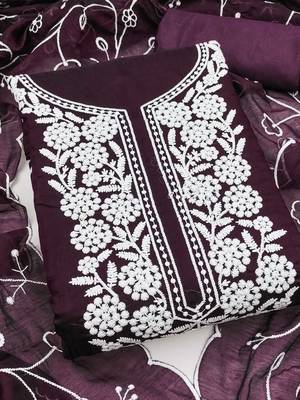 chanderi cotton embroidered unstitched dress material with dupatta 1