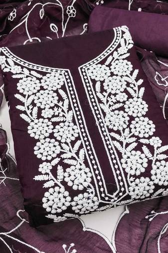 chanderi cotton embroidered unstitched dress material with dupatta