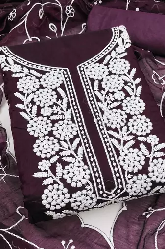 chanderi cotton embroidered unstitched dress material with dupatta