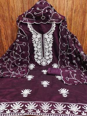 chanderi cotton embroidered unstitched dress material with dupatta 2