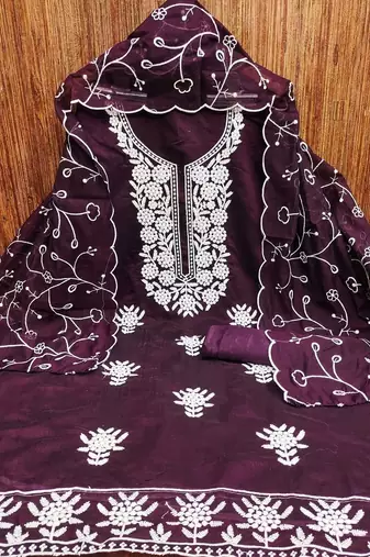 chanderi cotton embroidered unstitched dress material with dupatta