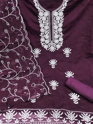 chanderi cotton embroidered unstitched dress material with dupatta 3