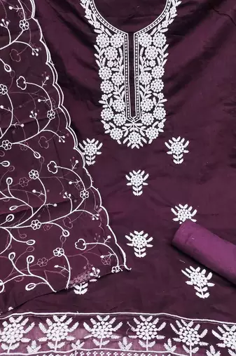 chanderi cotton embroidered unstitched dress material with dupatta