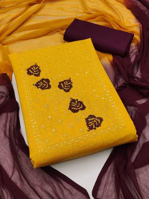 ethnic motifs embroidered cotton unstitched dress material 1