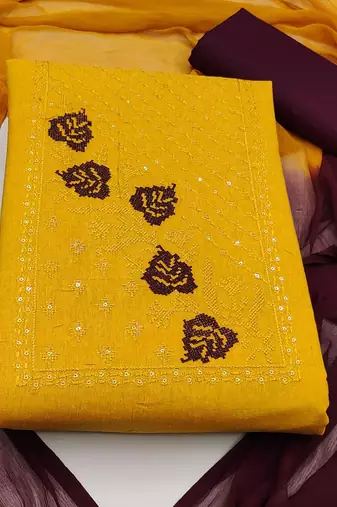 ethnic motifs embroidered cotton unstitched dress material