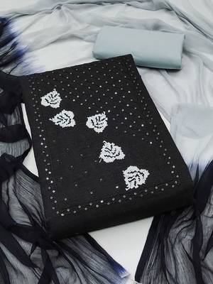 floral embroidered sequinned cotton unstitched dress material 1