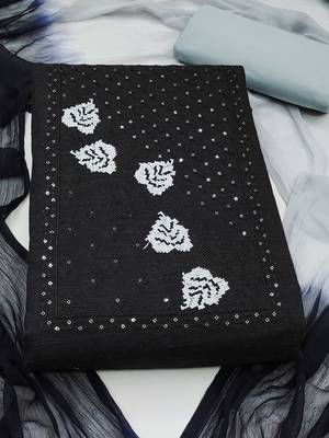 floral embroidered sequinned cotton unstitched dress material 2