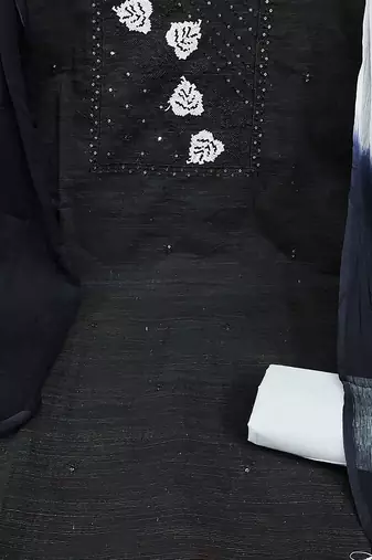 floral embroidered sequinned cotton unstitched dress material