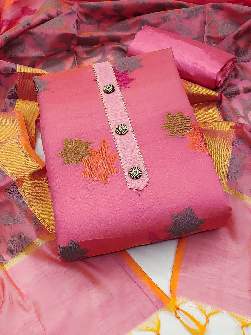 floral woven design banarasi jacquard unstitched dress material