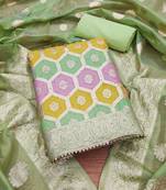 geometric woven design organza unstitched dress material