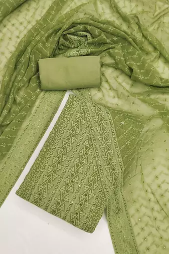 ethnic motifs embroidered sequinned georgette unstitched dress material