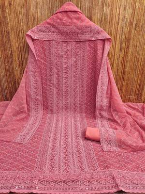 floral embroidered sequinned georgette unstitched dress material 3