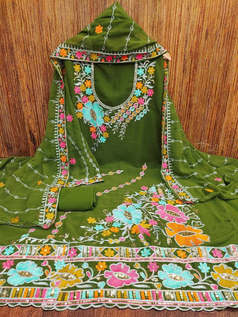 ethnic motifs embroidered silk georgette sequinned unstitched dress material