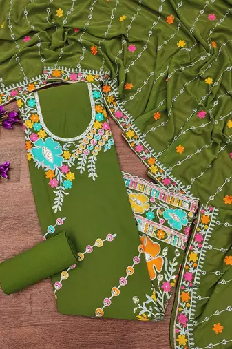 ethnic motifs embroidered silk georgette sequinned unstitched dress material