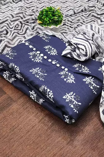 floral printed slub cotton unstitched dress material