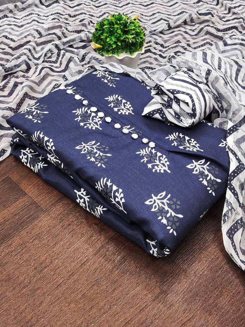 floral printed slub cotton unstitched dress material