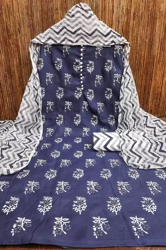 floral printed slub cotton unstitched dress material