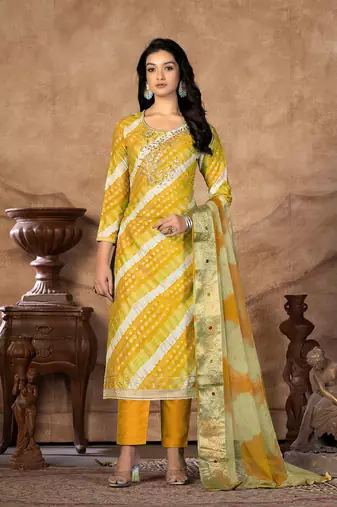 leheriya embellished unstitched dress material