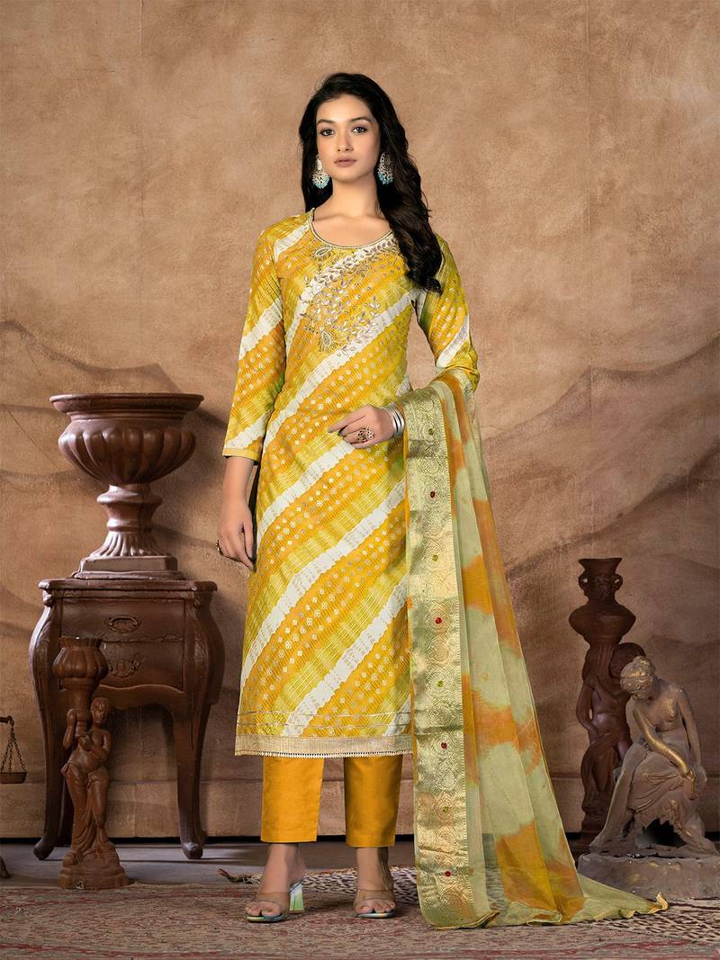 leheriya embellished unstitched dress material